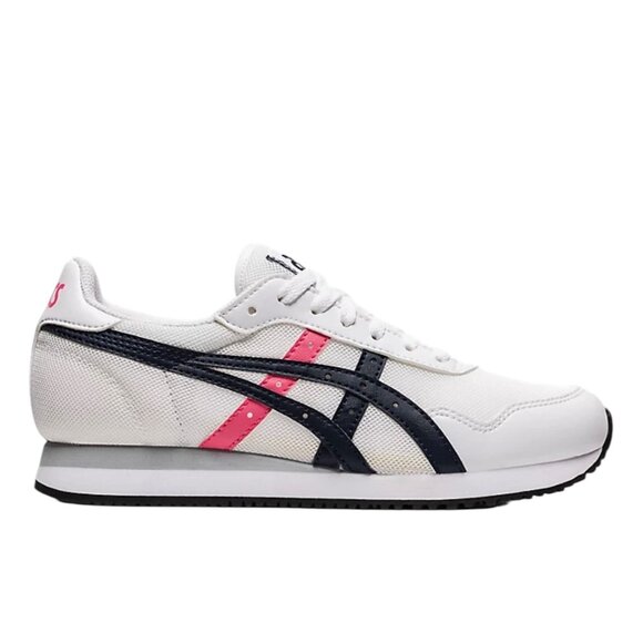 Asics Women’s Tiger Runners in White with Midnight Blue and Hot Pink Accents - 9 - Picture 2 of 12